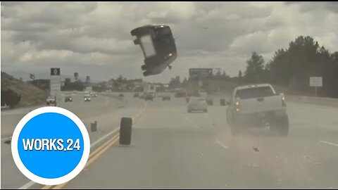 Car flips after being hit by a loose tire on a Los Angeles freeway | Works24 TODAY