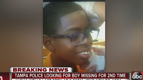 Tampa police looking for boy missing for second time