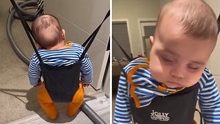 Baby boy's jumping adventure ends in adorable nap