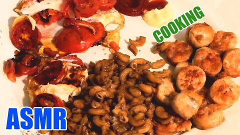 ASMR COKING FRIED MEAT + NOODLES IN SAUCE + OMELETTE WITH TOMATOES | FOOD SOUND (NO TALKING)