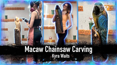 Blue and Gold Macaw Chainsaw Carving Long Video - Kyra Waits