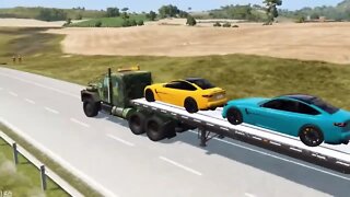 Car animation: What happens when a truck full of cargo forces its way through the chains?