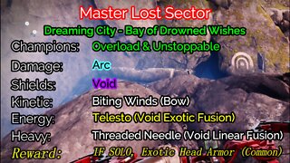 Destiny 2, Master Lost Sector, Bay of Drowned Wishes on the Dreaming City 2-17-22