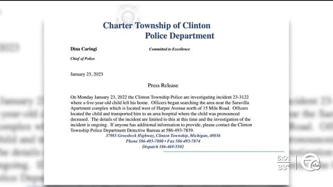 Clinton Township police investigating after 5 y.o. leaves home, dies at hospital