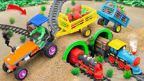 Diy tractor making mini concrete bridge | Diy tractor trolley full of strawberry | Sunfarming