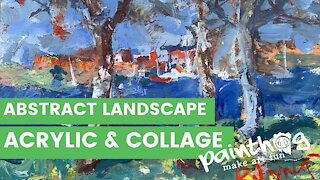 😎ABSTRACT Landscape Painting DEMO - Collage And Acrylics🔥