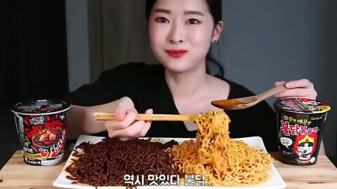 Spicy black and red noodles mukbang compilation.