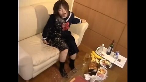 Drunk Japanese Girl Vomiting On Herself