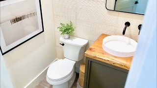 Half Bath Makeover with AMAZING Tiled Feature Wall!