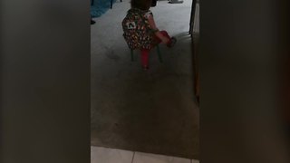 Tot Girl Struggles To Walk With A Backpack