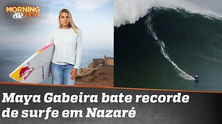 Surfista Maya Gabeira desce montanha d’água e bate próprio recorde. Veja: