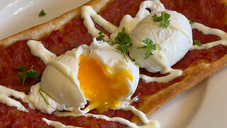 Shakshuka inspired tart with poached eggs