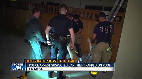 Police arrest suspected car thief trapped on roof in La Mesa