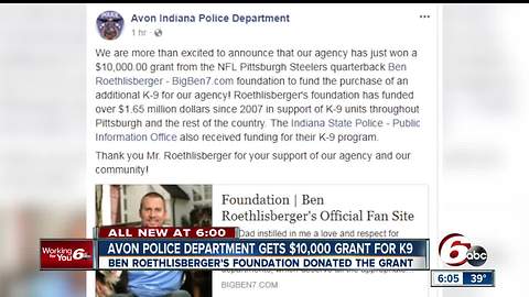 Avon police soon to get new K9 officer thanks to Ben Roethelisberger of the Pittsburgh Steelers