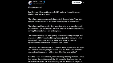 EMERGENCY ALERT: LAURA LOOMER SWATTED!!!