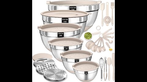Mixing Bowls with Airtight Lids Set, 26PCS Stainless Steel Khaki Bowls with Grater