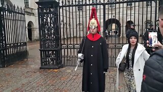 The kings guard stamps foot tourist jumps #horseguardsparade