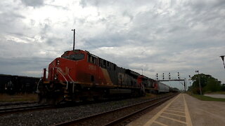 CN 2878 & CN 2255 Locomotives Eastbound Manifest Train In Ontario TRACK SIDE