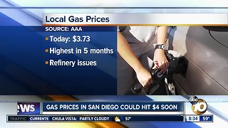 Gas prices in San Diego could soon hit $4