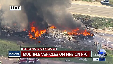 Multiple injuries reported following fiery crash involving at least 3 semis, 6 vehicles on EB I-70