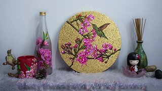 Cherry Blossoms and Karakusa, Acrylic & Gold Leaf Painting | Time Lapse Process