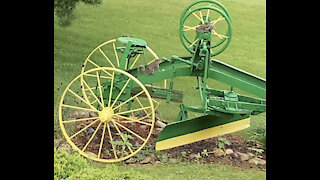 Gray Squirrels Playing On John Deere Horse Drawn Road Grader Implement 6.30.2021