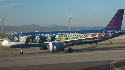 SMURFS Plane at Malaga Airport in Spain