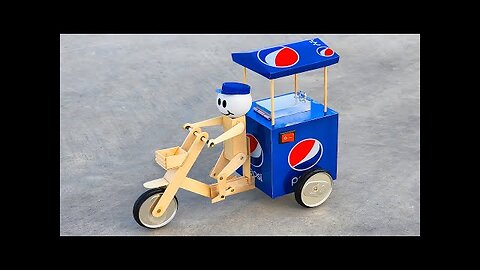 Make A Pepsi Cycle Rickshaw With Robot - Ice Cream Trolley From Pepsi Cans - Electric Bike