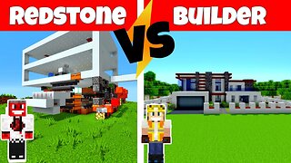 Redstone vs Builder vs both Modern House Challenge Minecraft -noob vs pro vs hacker but not quite