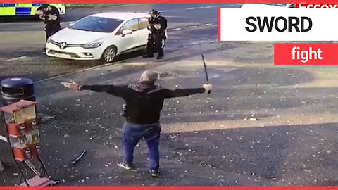 Police confront man waving ‘samurai sword’ on a street in broad daylight