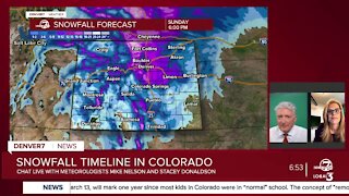 Mike Nelson and Stacey Donaldson discuss latest storm track as of 7 p.m. Saturday
