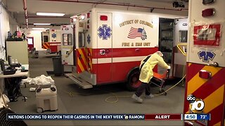 Health care workers inside ambulances