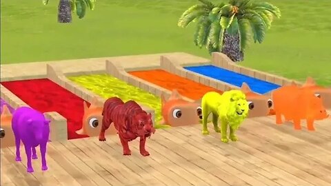 Funny Cow Video crossing fountain game #fountaincrossing #crossingfountain #babyshark #viral #lion