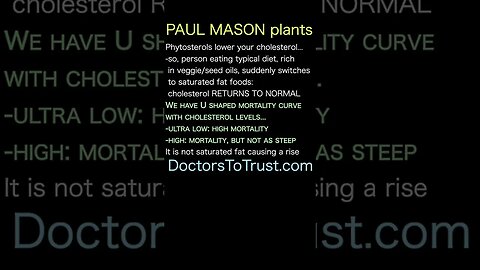 PAUL MASON U shaped mortality curve cholesterol.. low: high mortality-high: mortality, not as steep