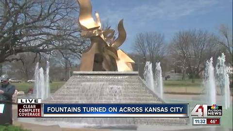 Fountains turned on across Kansas City