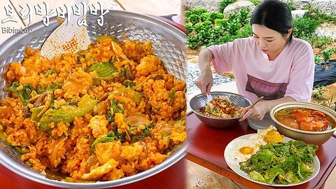 Korean Bibimbap with Home grown vegetables ☆ Outdoor Mukbang