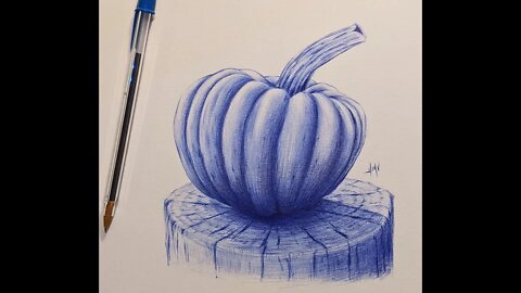 Ballpoint blue pen biro drawing of a Pumpkin