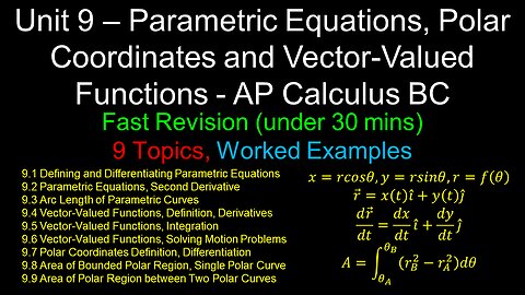 Parametric Equations, Polar Coordinates and Vector-Valued Functions - Unit 9 - AP Calculus BC