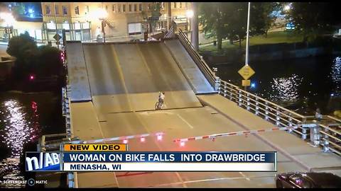 Bicyclist falls into drawbridge
