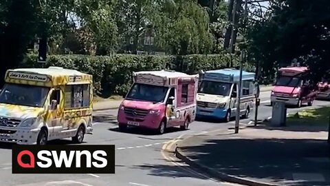 Convoy of vans take part in funeral procession for much-loved ice cream man