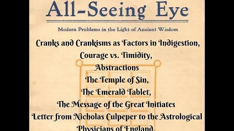 Manly P. Hall, The All Seeing Eye Magazine. Oct 1923 Volume 1. Ancient Wisdom for Modern Problems