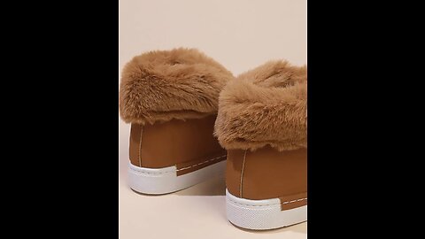 Women's Solid Color PU Leather Lace-up Front Fluffy Faux Fur Lined Platform Snow Boots - Coffee 🤩
