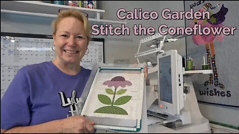 Let's Stitch the Calico Garden Coneflower Block! Size to 8.5". Brother PR1055 Multi-Needle