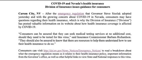 Statement issued regarding COVID-19 and health insurance