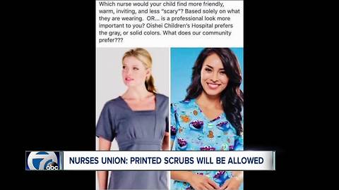 Nurses Union: printed scrubs will be allowed