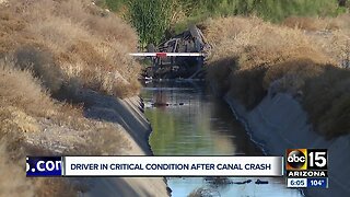 Driver in critical condition after canal crash