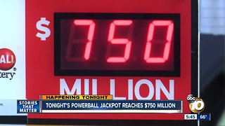 Tonight's $750 million powerball jackpot