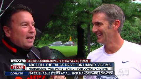 Matt Stover stops by Harvey donation drive