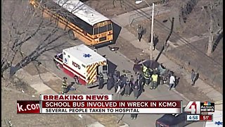 Several taken to hospital after wreck involving school bus, car