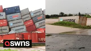 Huge shipping containers SWEPT AWAY by severe floods in South Africa